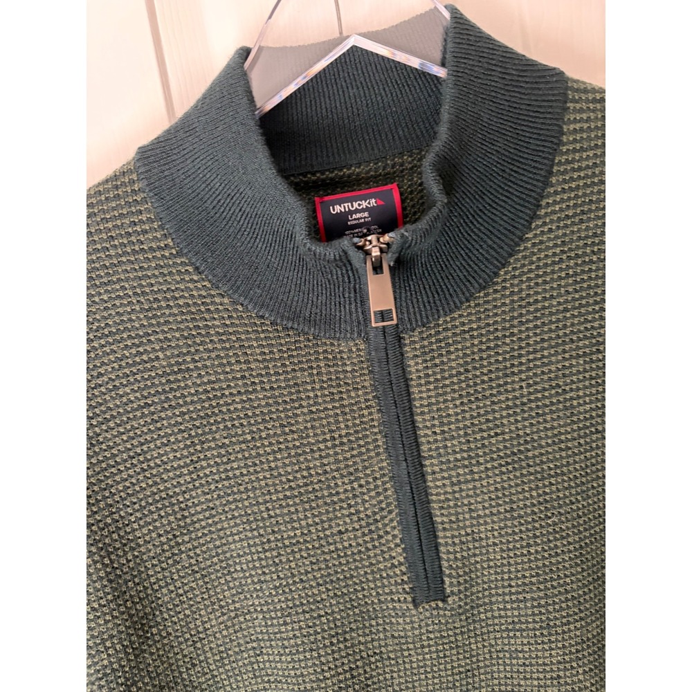UNTUCKit Marvall Quarter Zip Sweater Mens L Green Merino Wool Preppy Academia